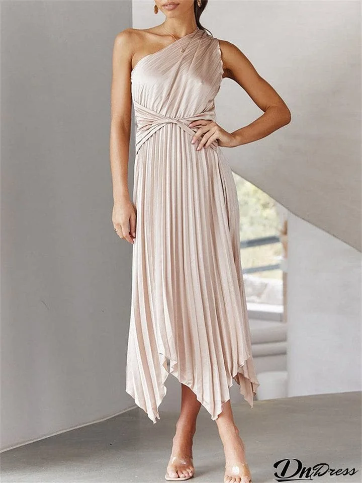 Summer Sexy Women's Pleated Sleeveless Maxi Cocktail Dress