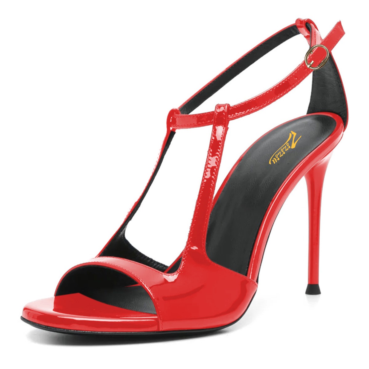 Red Patent Leather Open Round Toe Strappy High Heel Sandals 