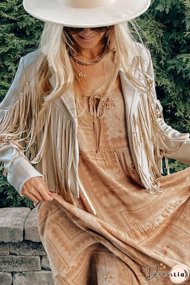 Long Sleeve Faux Suede Tassel Jacket