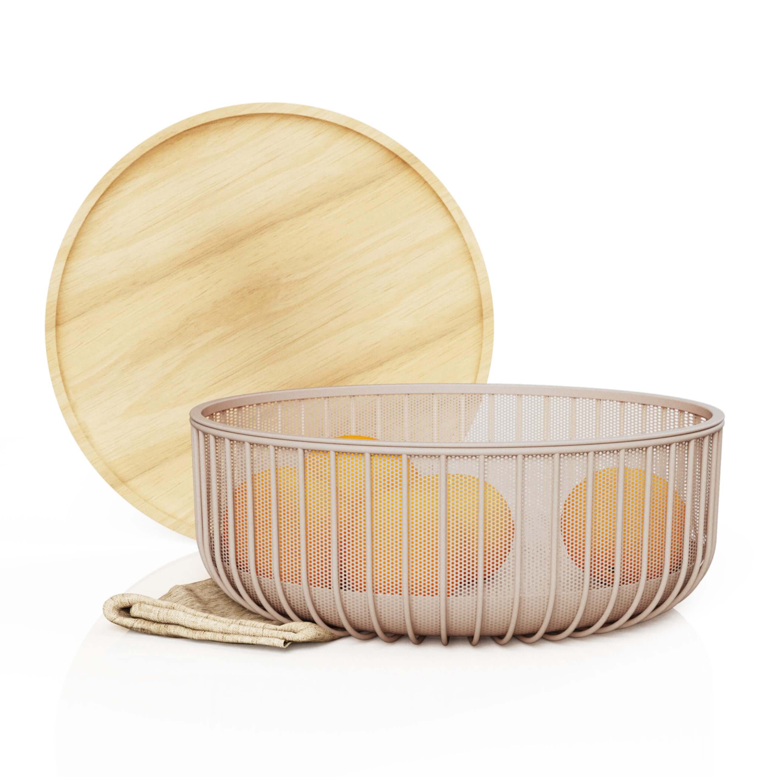 Metal Fruit Bowl Basket with Wooden Lid