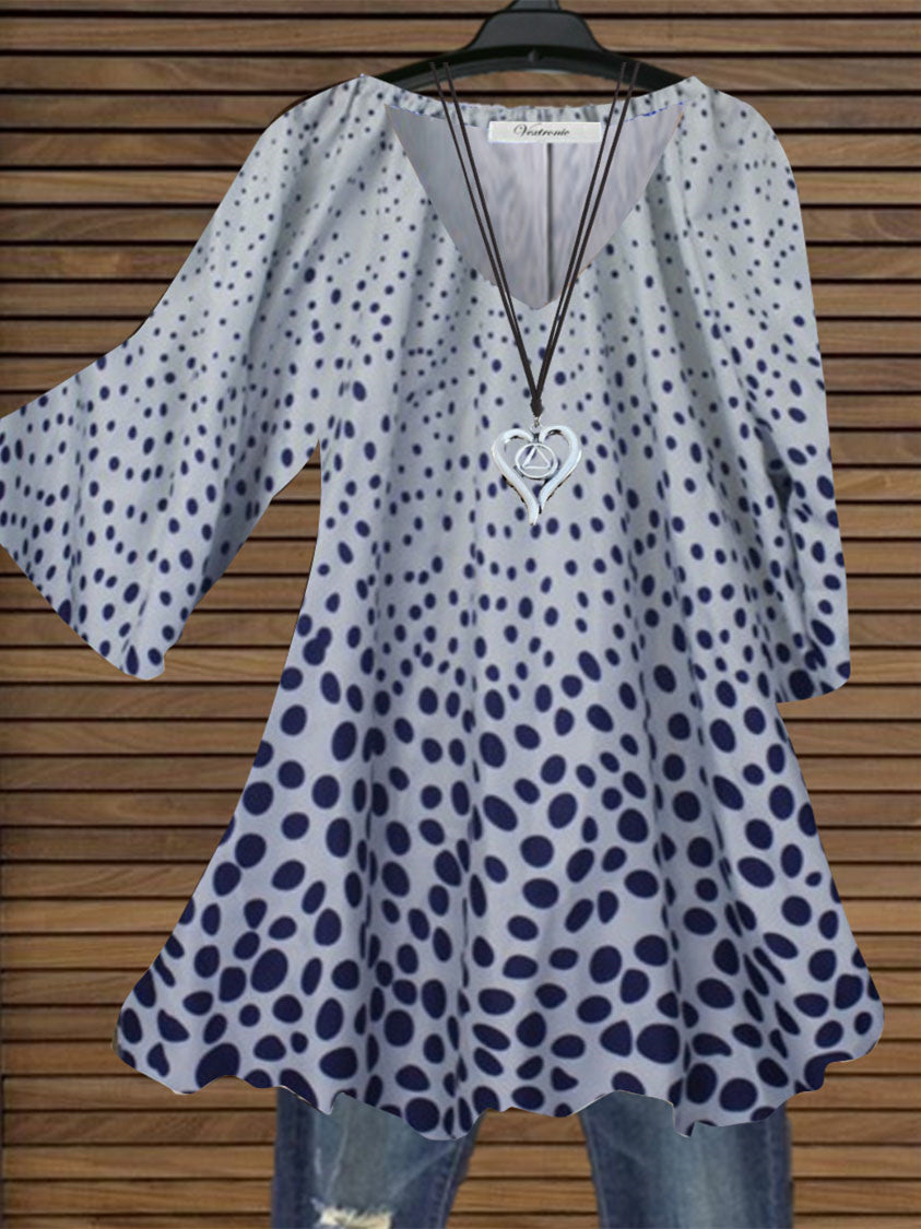Women Half Sleeve V-neck Graphic Polka Dot Top Dress