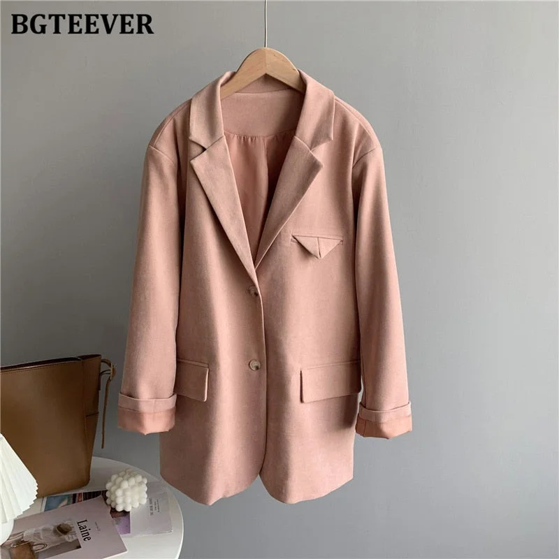BGTEEVER Casual Loose Single-breasted Mint Green Women Suit Blazer 2021 Spring Elegant Notched Collar Full Sleeve Female Jackets