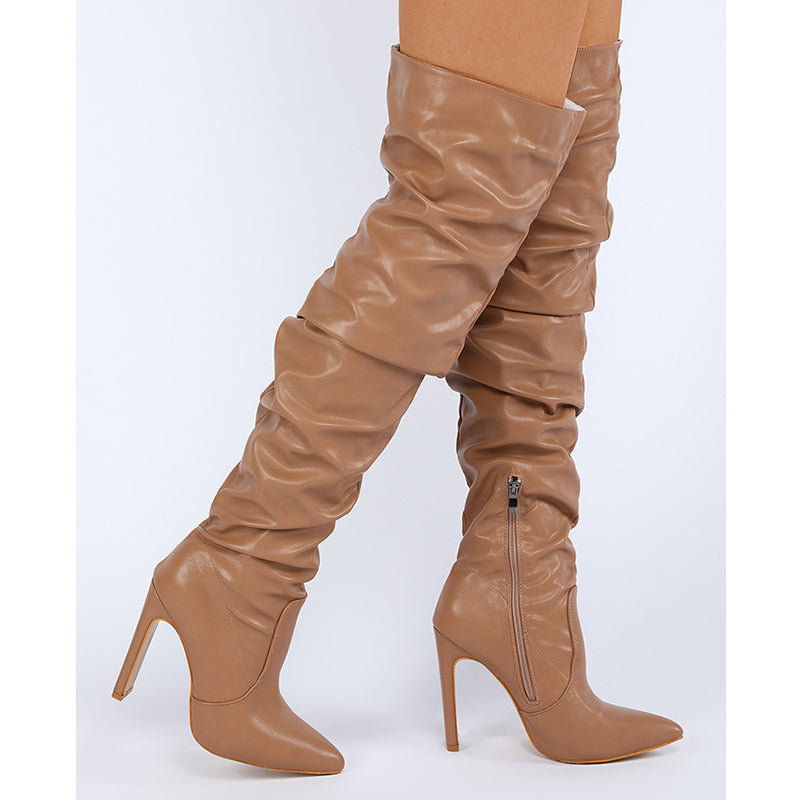 Women's high heels over the knee slouch boots chunky high heels tall boots