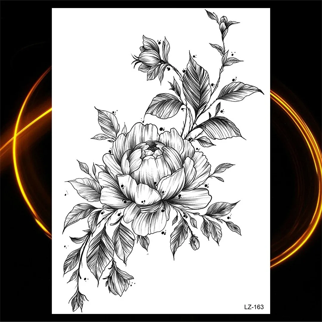 Sdrawing Black Rose Flower Compass Temporary Tattoos For Girl Men Skull Cross Butterfly Fake Tattoo Sexy Thigh Waterproof Tatoo