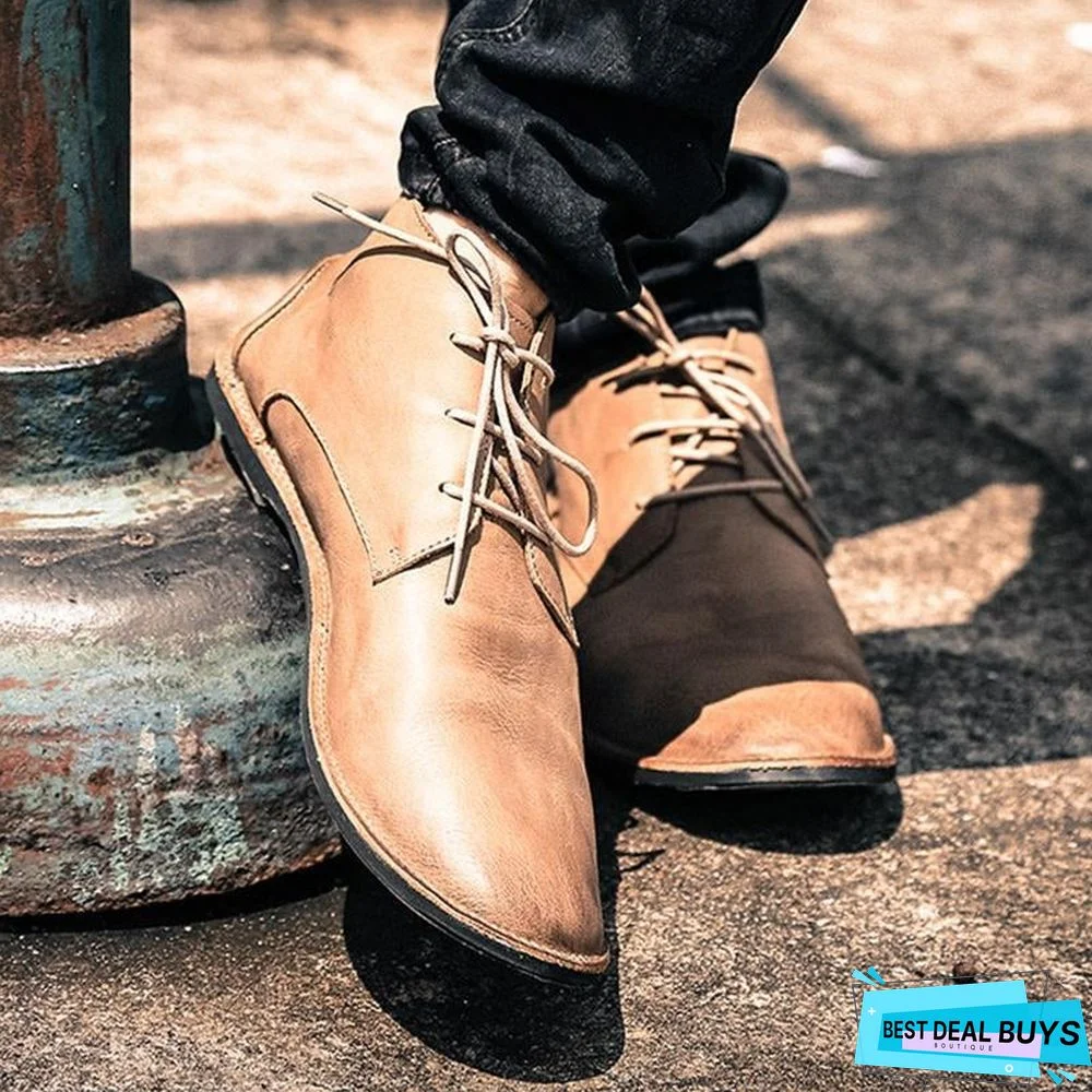 Men's Casual Soft Leather Lace Up Handcrafted Boots
