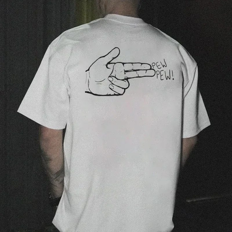 PEW PEW Hand Graphic Casual Modern Style Black Print T-shirt