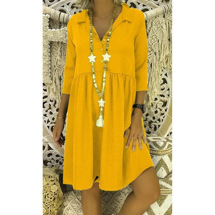 3/4 Sleeve Deep V-neck Loose Casual Solid Color Dress - Shop Trendy Women's Fashion | TeeYours