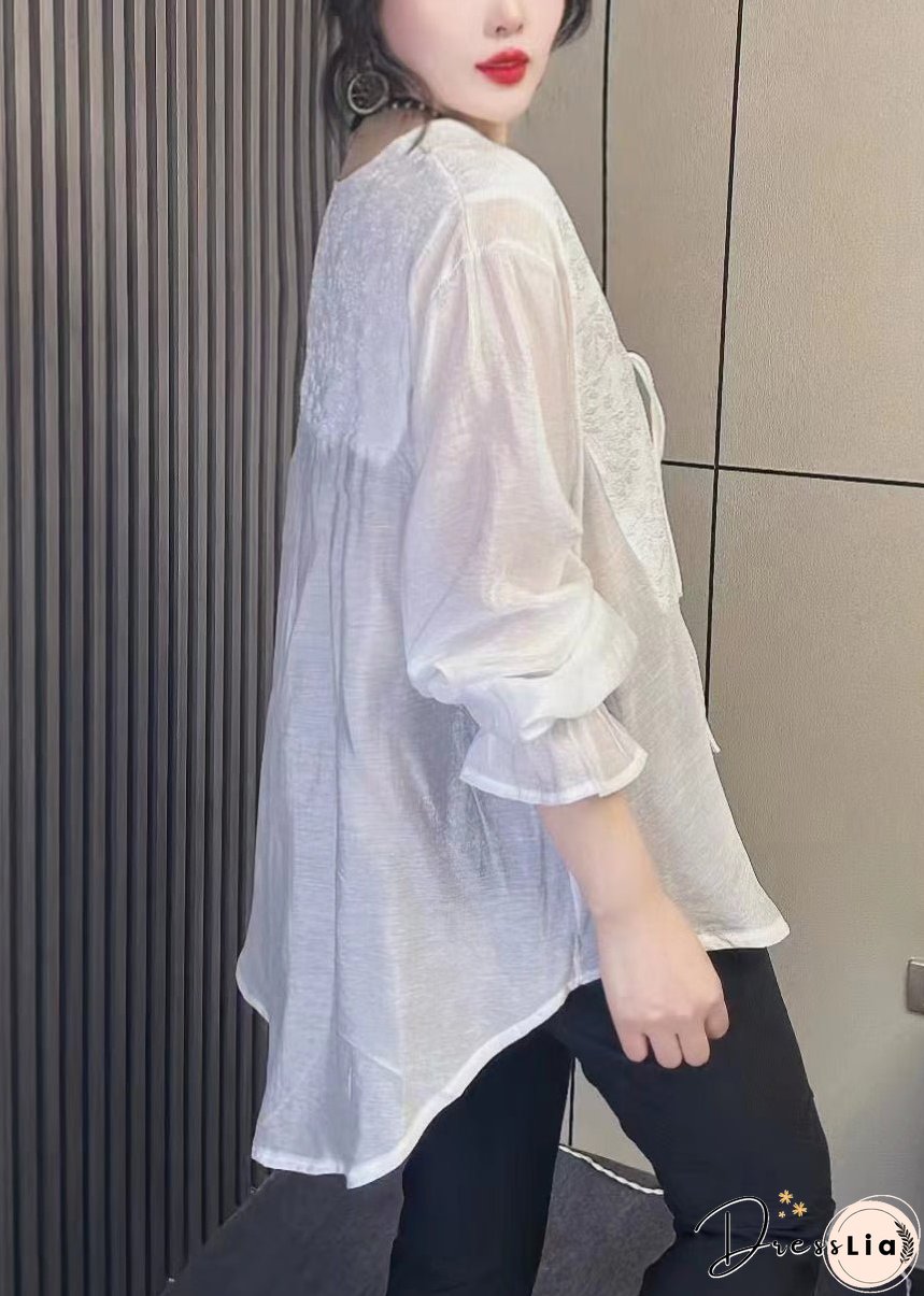 Women Black Tasseled Chinese Button Patchwork Chiffon Shirt Tops Fall