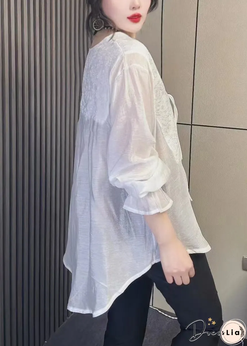 Women Black Tasseled Chinese Button Patchwork Chiffon Shirt Tops Fall