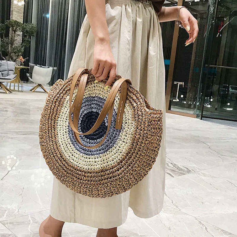 Minimalist round straw ladies simple summer handbag