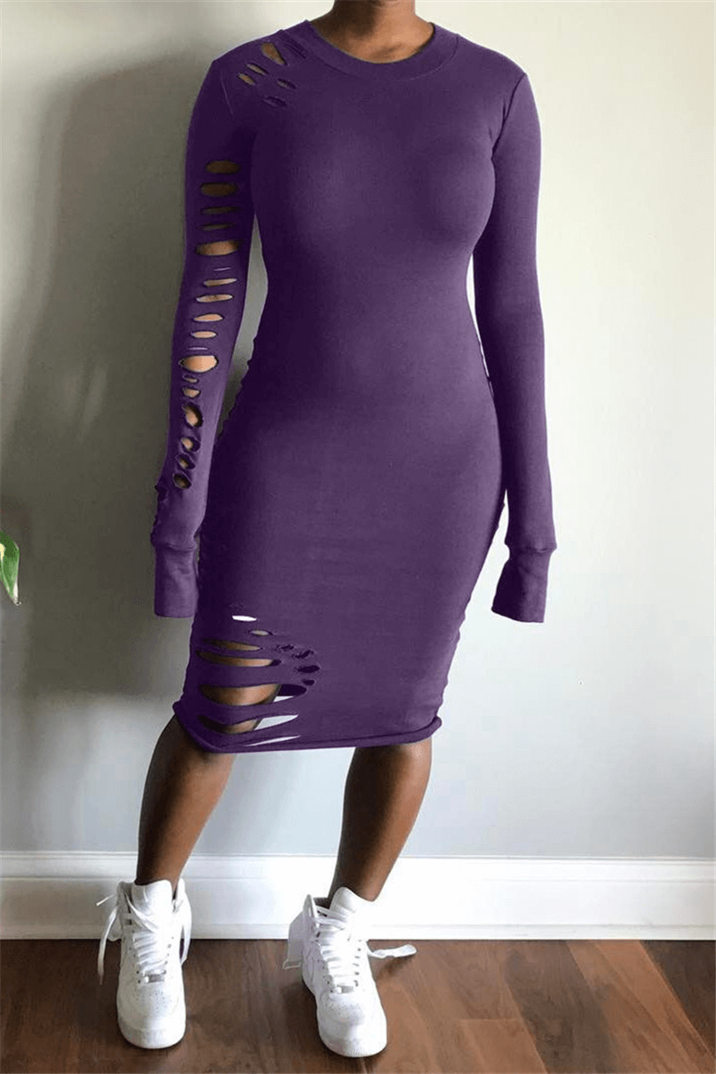 Fashion Sexy Solid Color Holes Dresses