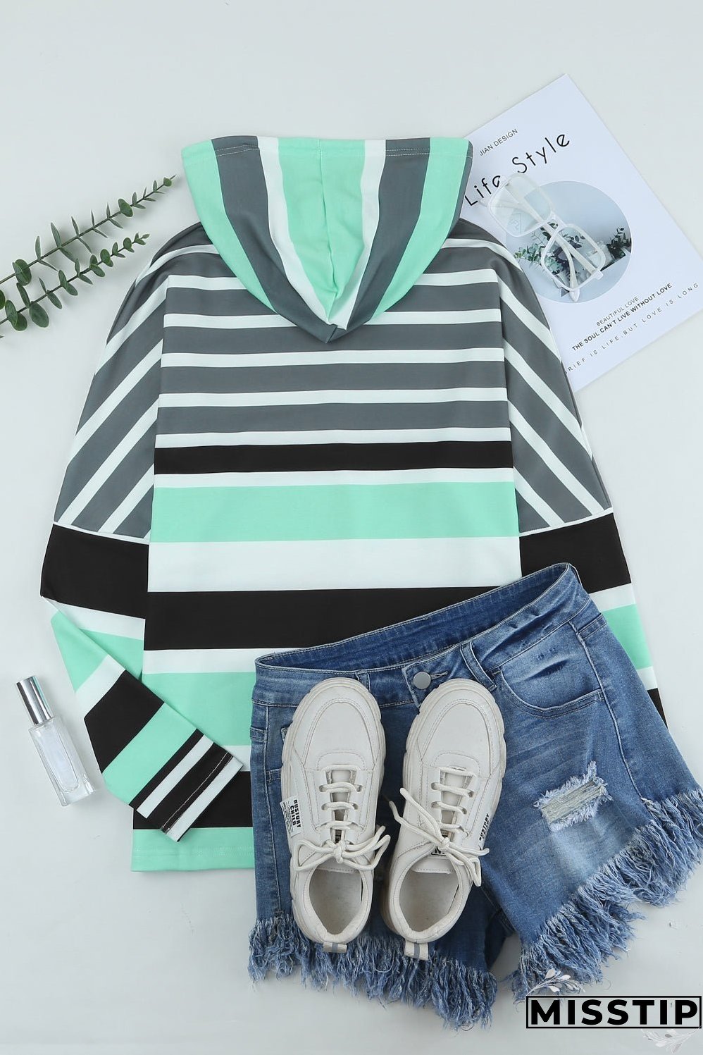 Striped Drawstring Long Sleeve Hoodie