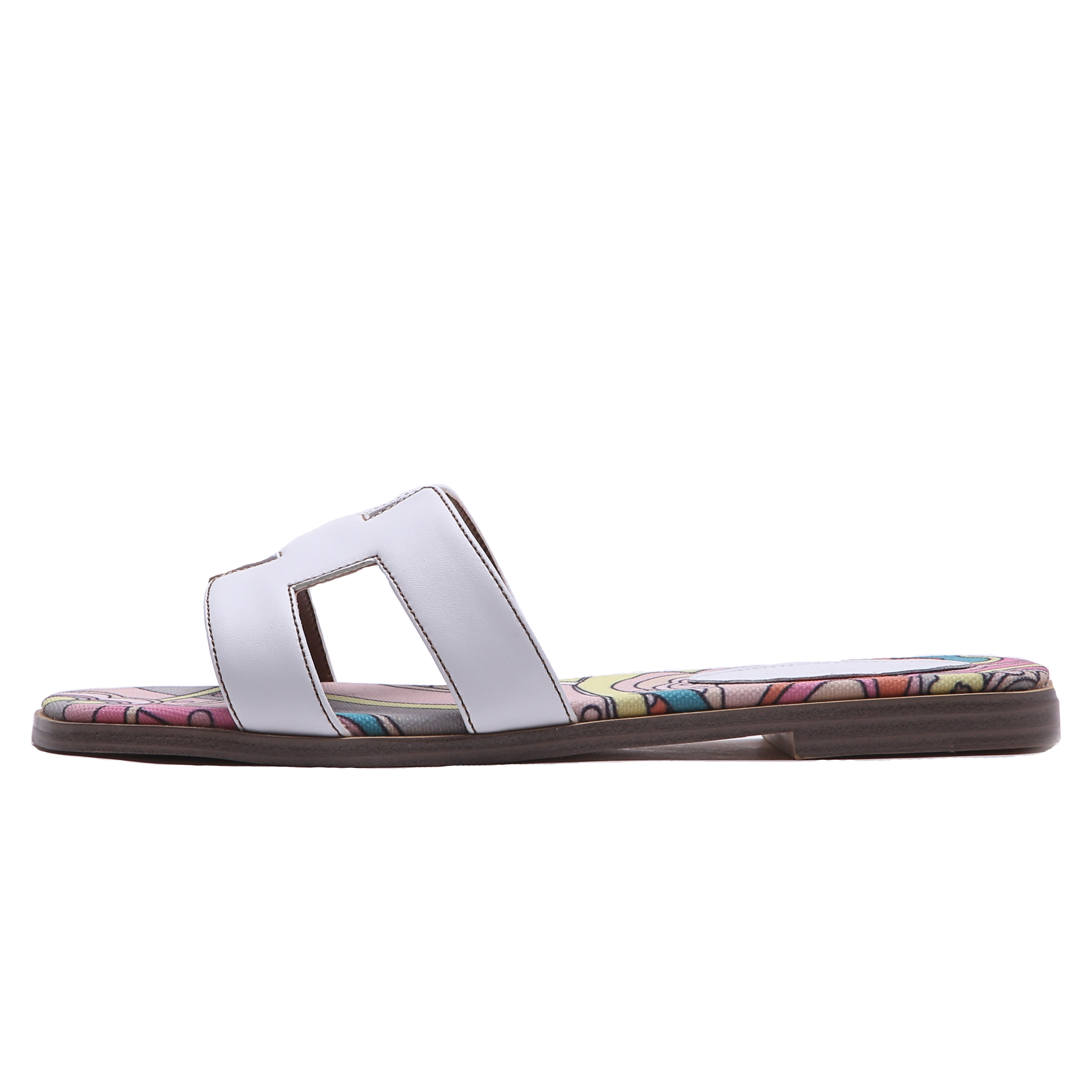 H-shape Leather Slipper White Painted Flats-vocosishoes