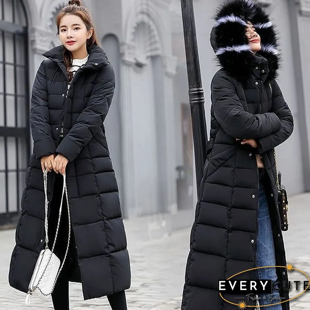 Womens Winter Fashion Coats Parkas Jackets Casual Hooded Down Mid-Length Removable Fur