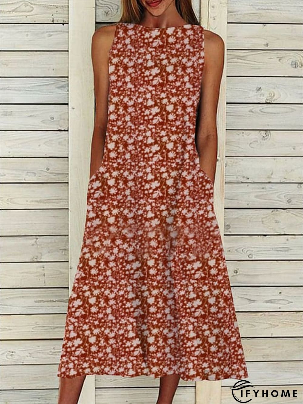 Women's Casual Dress Shift Dress Floral Dress Floral Pocket Print Crew Neck Midi Dress Active Fashion Outdoor Daily Sleeveless Loose Fit Red Blue Green Spring Summer S M L XL XXL | IFYHOME