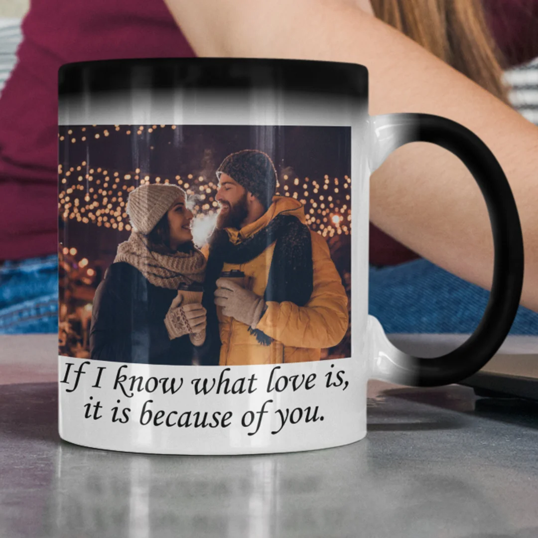 Vangogifts Personalized Color Changing Black Mug, Custom Photo Magic Mug, Color Change Mug, Shows Photo Only Hot, Sensitive Mug, Christmas Gift