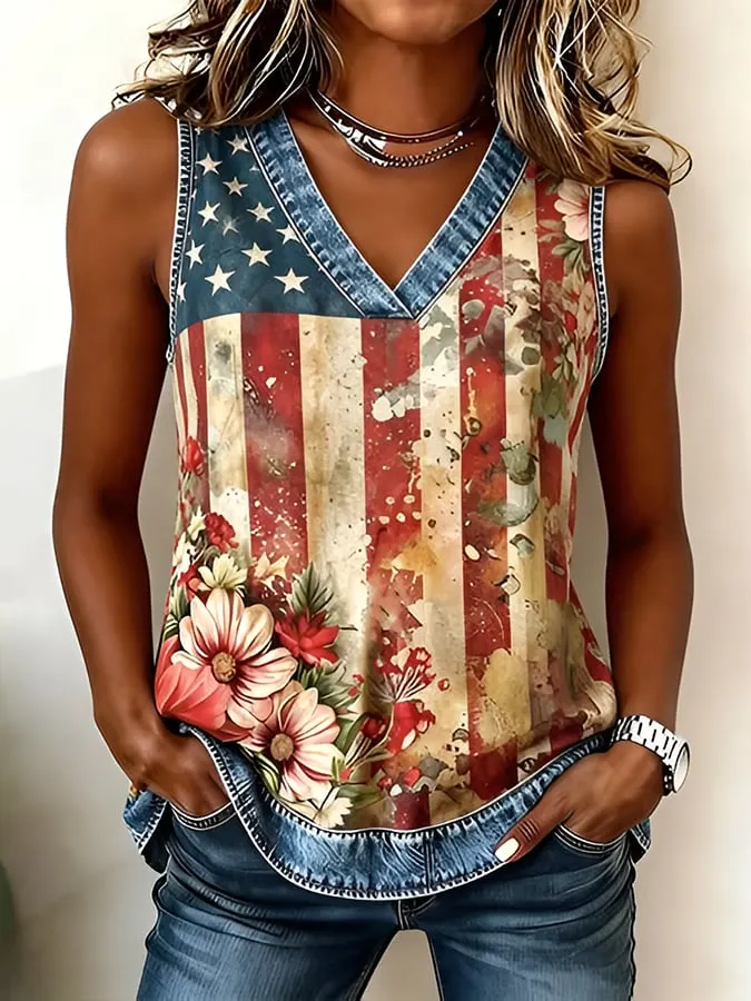 Women's Vintage Flag & Floral Vest 