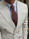 Bellingham Beige Slim Fit Double Breasted Pinstripe Blazer