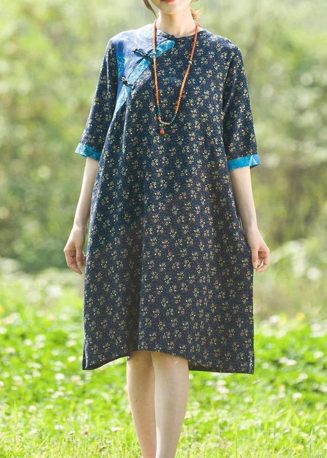 Handmade O Neck Half Sleeve Summer Tunic Wardrobes Print Art Dresses