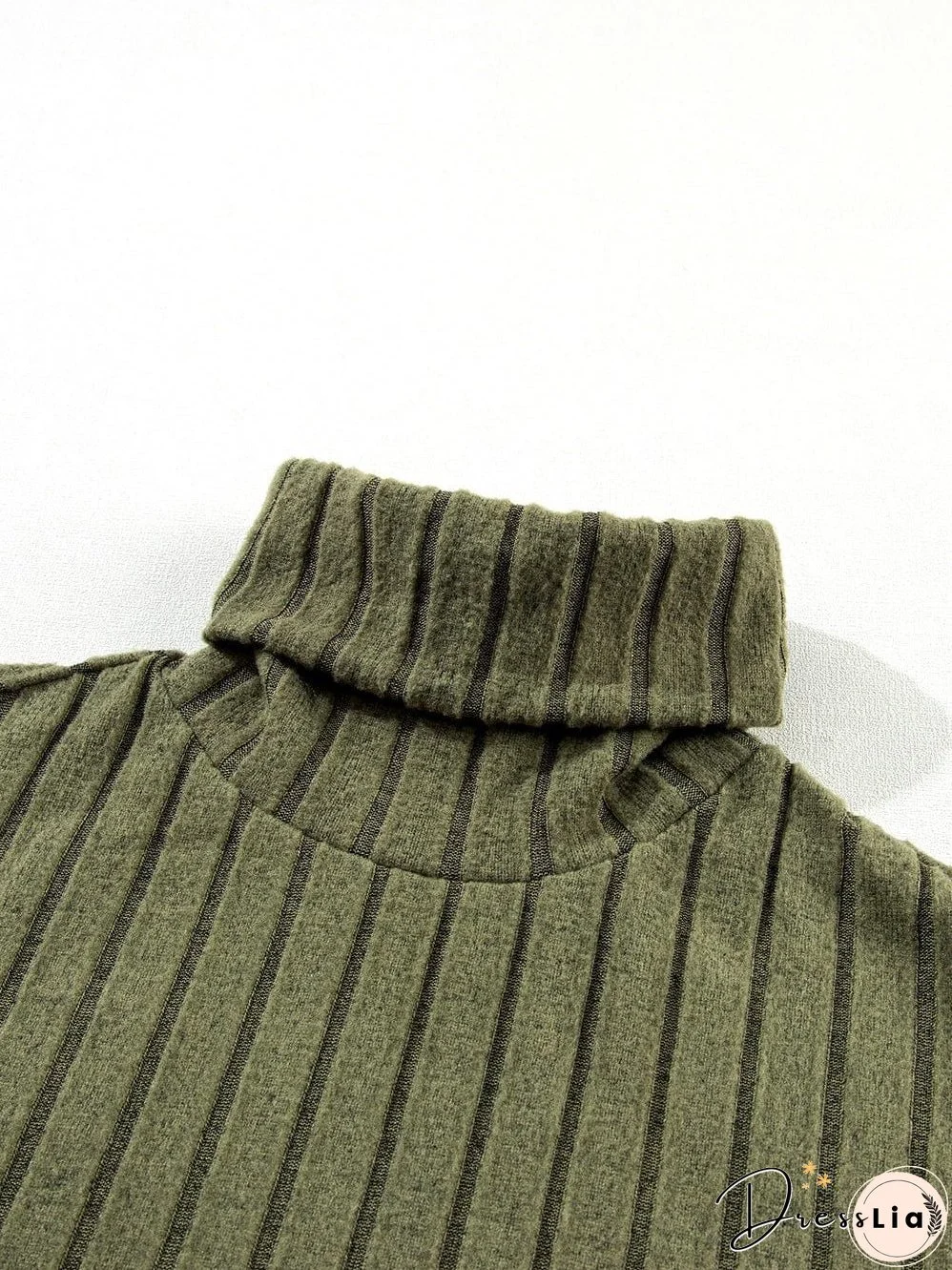 Jungle Green Ribbed Knit Cozy High Neck Two-Piece Pant Set