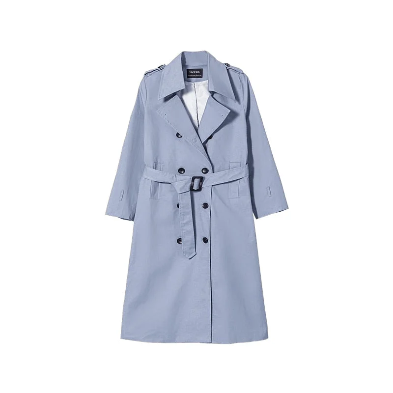 Toppies 2021 Spring Long Trench Coat Women Double Breasted Slim Trench Coat Female Outwear Fashion Windbreaker