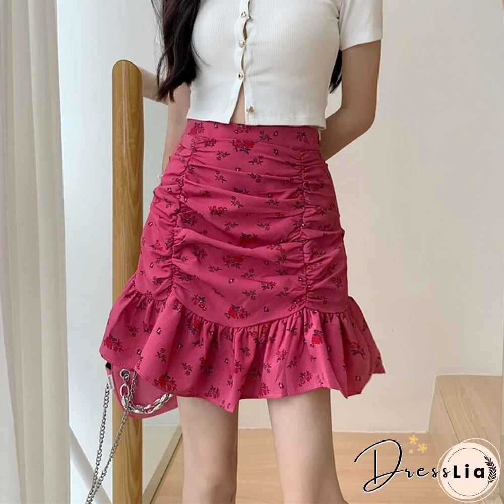 Fashion Women Cute Print Trumpet Mini Skirt Summer Sweet High Waist Elegant A-Line Skirt Casual Korean All-match Dance Skirt New