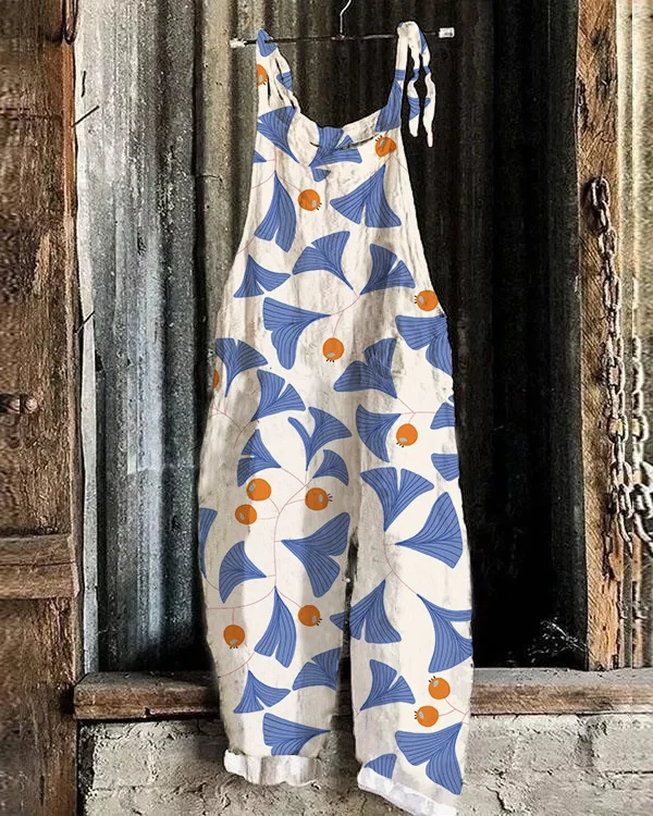 Casual Ginkgo Leaf Print Loose Jumpsuit