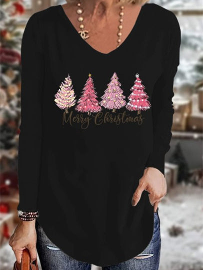 Women Long Sleeve V-neck Graphic Floral Printed Top
