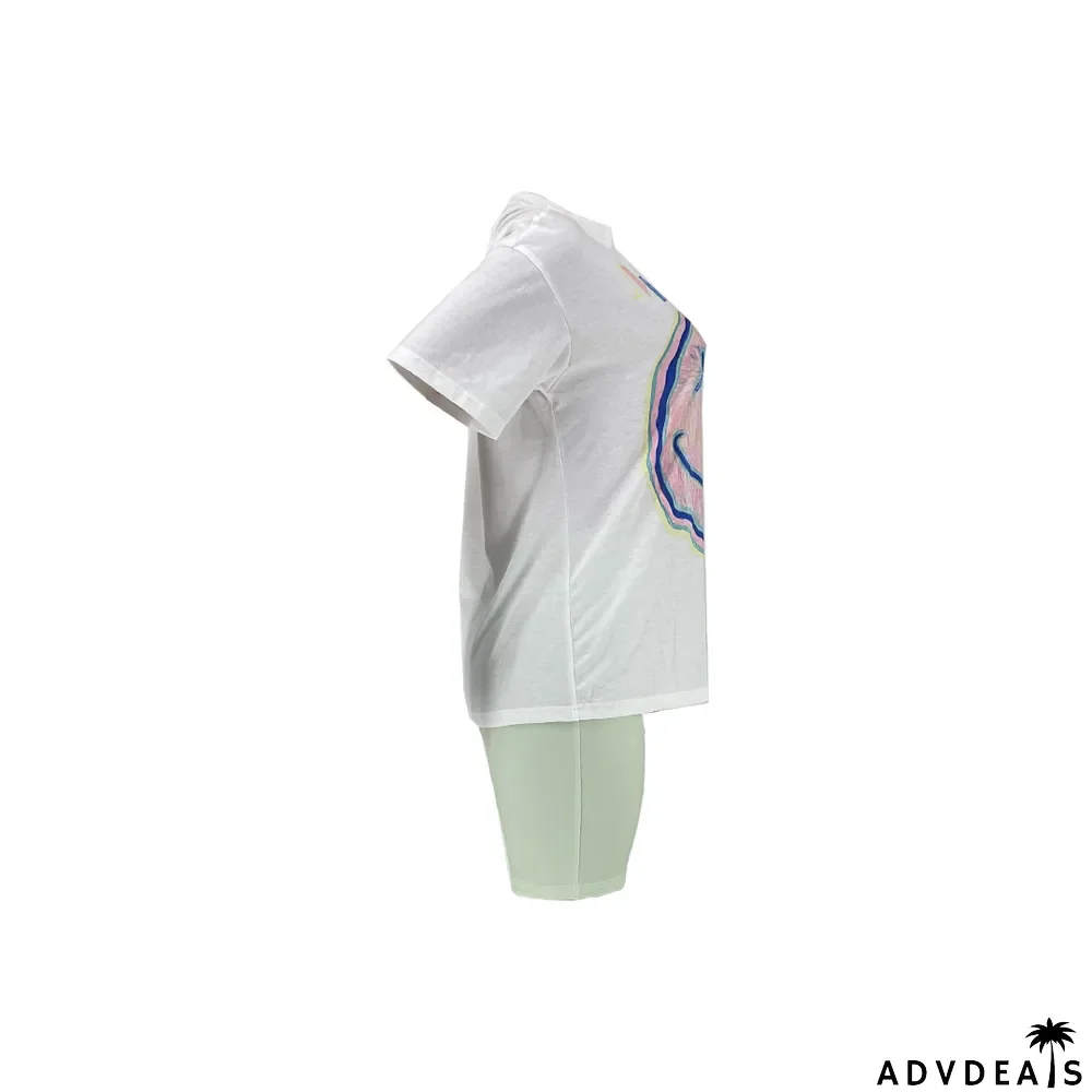 Smiley Print Casual Two-Piece Set