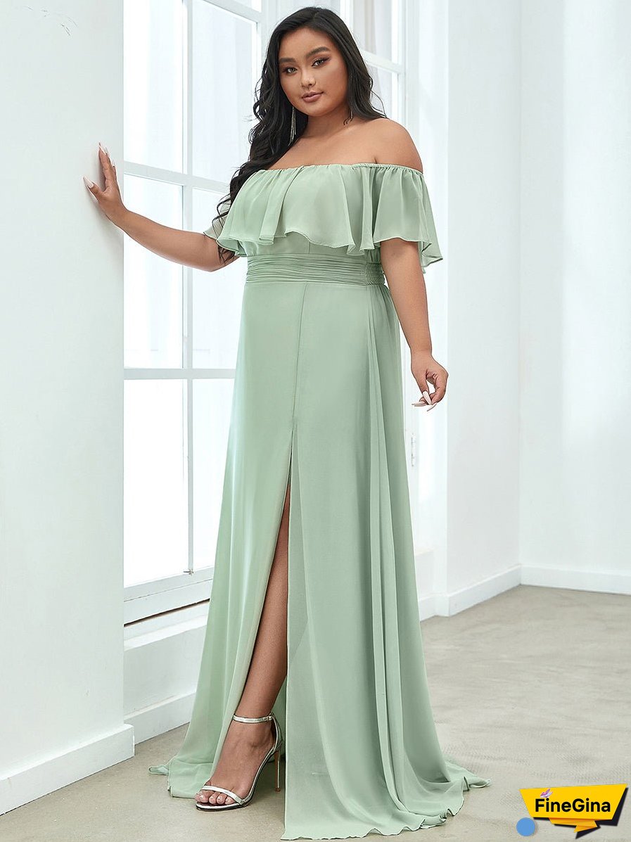 Women's Plus Size Ruffle Thigh Split Wholesale Bridesmaid Dresses