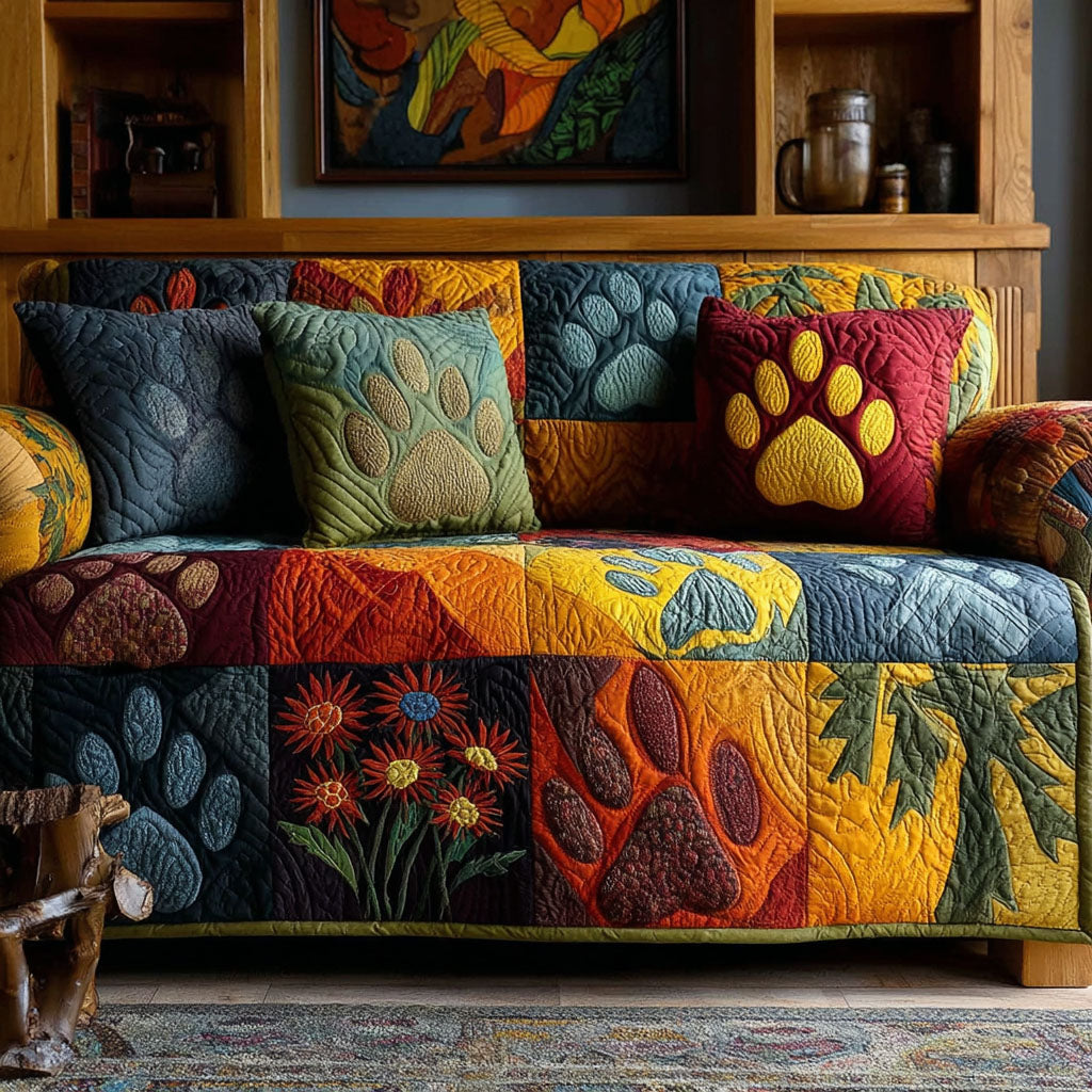 Meadow Pawprint Quilted Sofa Cover NCU0PT11002 everthome