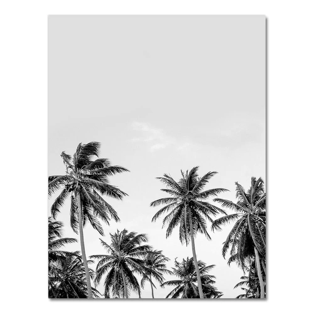 Camper Van Beach Surf Print Palm Tree Art Canvas Painting Black and White Photography Ocean Poster Boho Decor for Living Room
