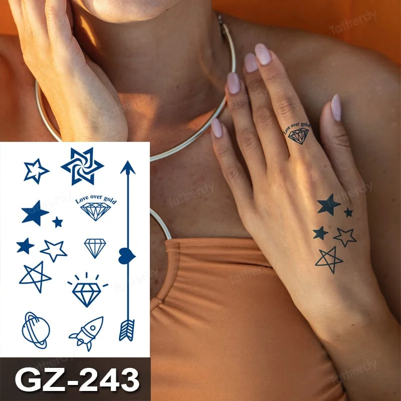 Waterproof Temporary Juice ink Sticker Triangle Star Words Feather Natural Fruit Gel Long lasting Tattoo Art for Men Women Arm