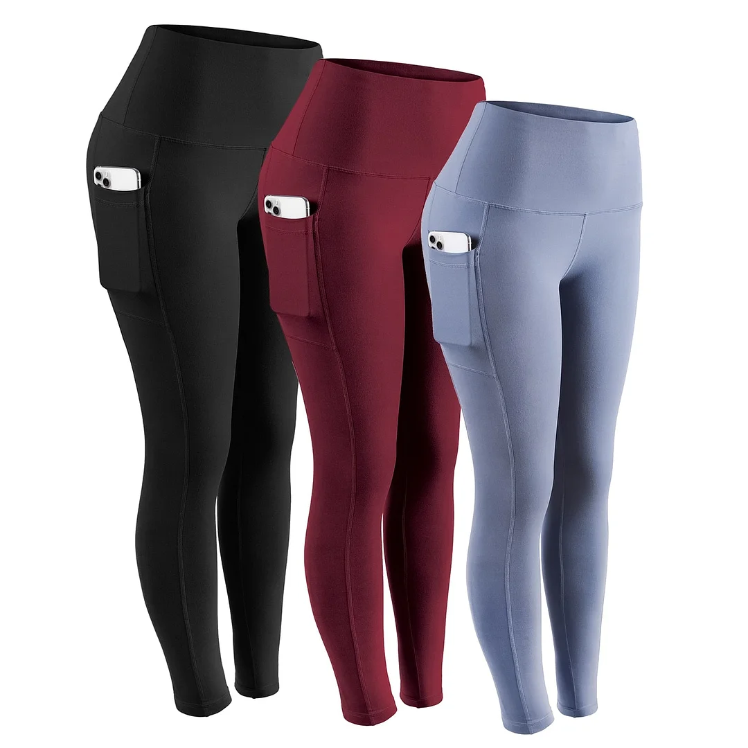 ATHVOTAR Middle Waist Leggings With Pocket Elastic Women Leisure Type Push Up Leggings Women Gym Hip Fitness Pants