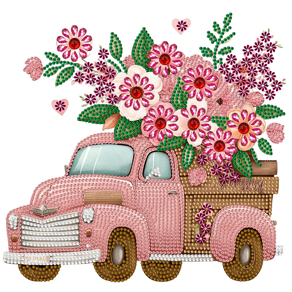 Pink Vintage Car 30*30CM(Canvas) Special Shaped Drill Diamond Painting gbfke