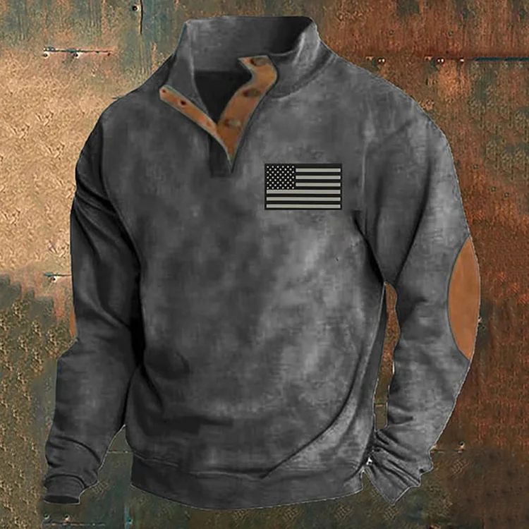 Men's American Flag Printed Stand Collar Half-Zip Sweatshirt