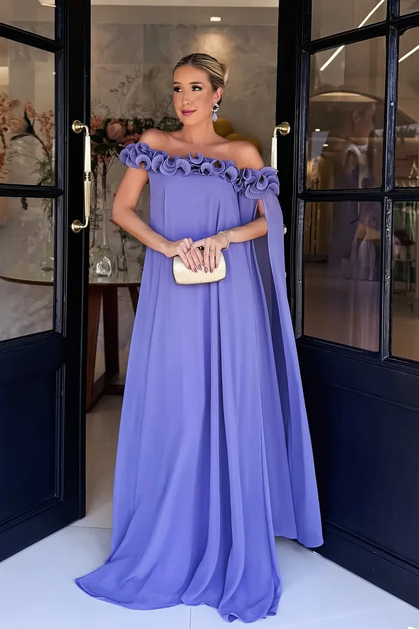 Daisda Purple Sleeveless Strapless Off-Shoulders Handmade Flower Prom Dress