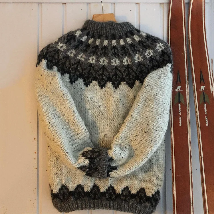 Comstylish Vintage Warmth Valmis Knit Jacquard Icelandic Crew Neck Sweater（Unisex ）