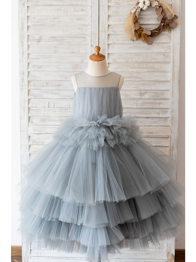 Oknass Ball Gown Sleeveless Jewel Neck  Flower Girl Dresses Tulle With Tier