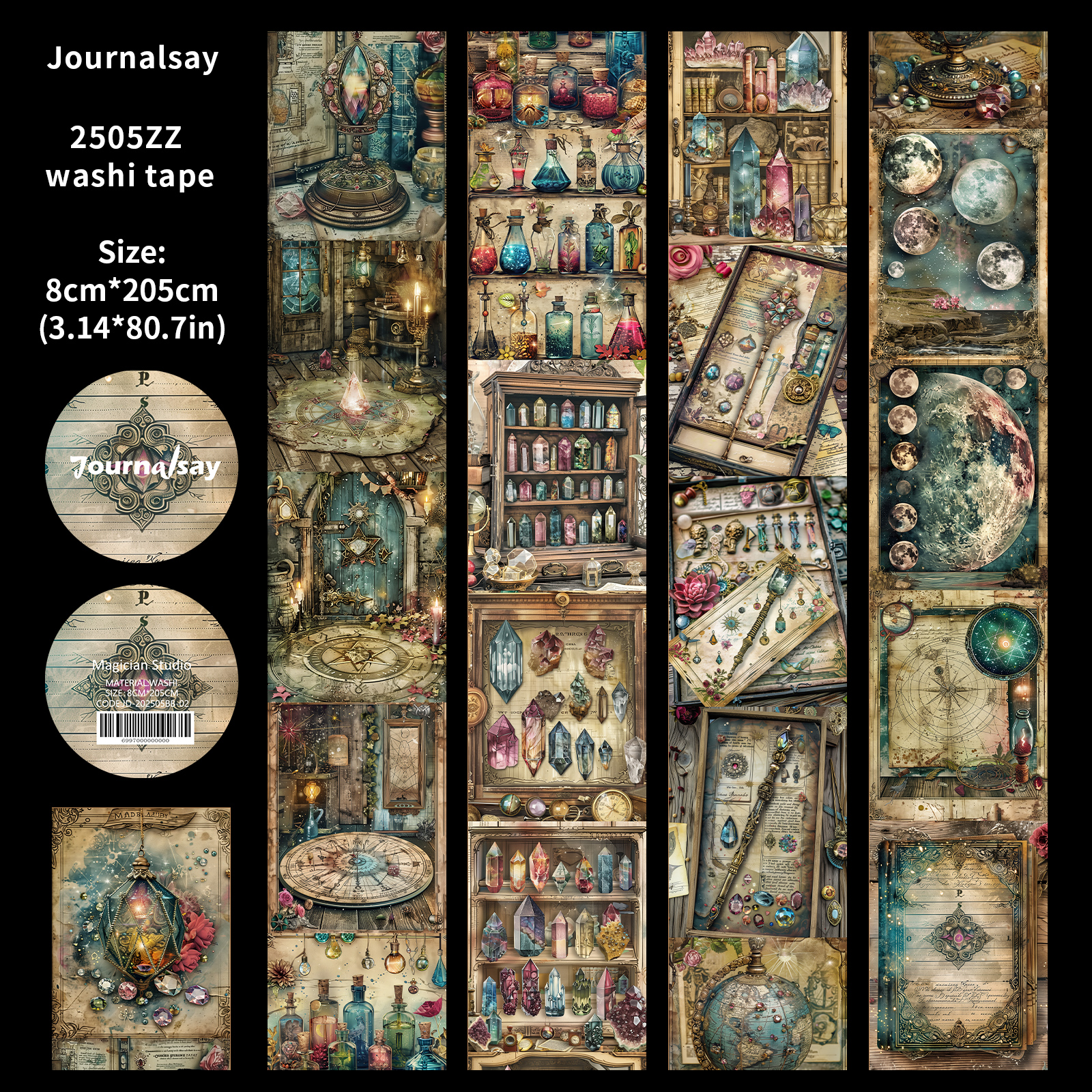 Washi Tape - 80mm*200cm Vintage Magician Studio Bottle 