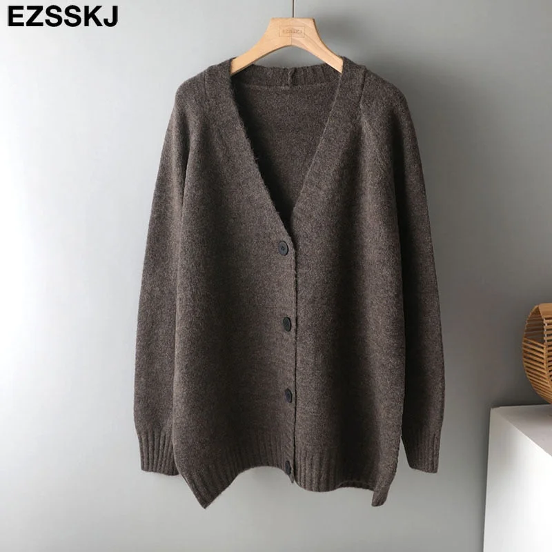 Ezsskj spring autumn sweater long sweater Cardigan Women v-neck Knitted Jacket Cardigan Sweater Female elegant Coat out wear