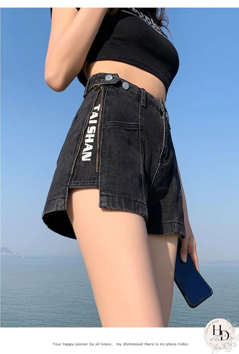 Women's Denim Shorts zipper slit stretch adjustable summer relaxed NEW