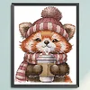 (Stamped/Counted) Red Panda Drinking Coffee-14CT Cross Stitch 19*22cm/7.48*8.66in