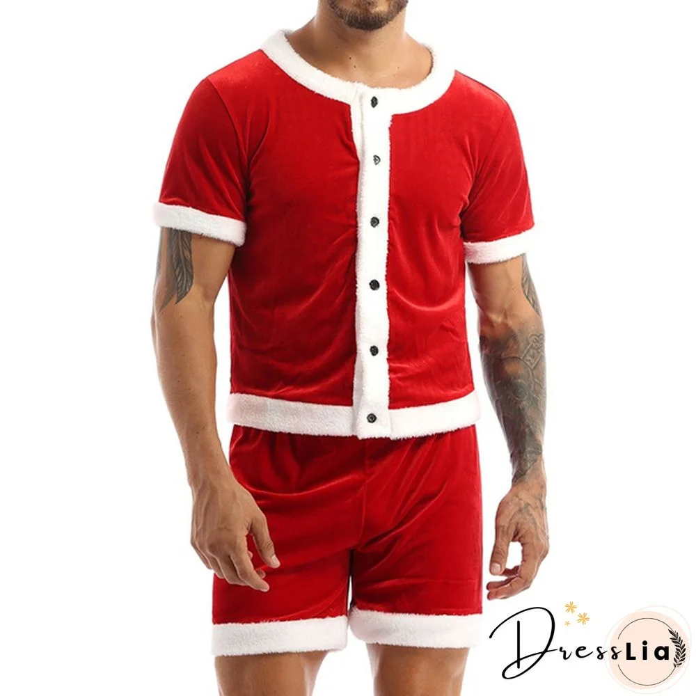 Christmas Party Costume Fancy Dress Outfit Men Button Down Top and Shorts