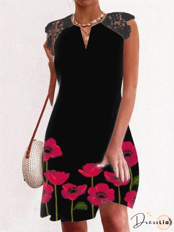 Lace Print Short Sleeve Dress