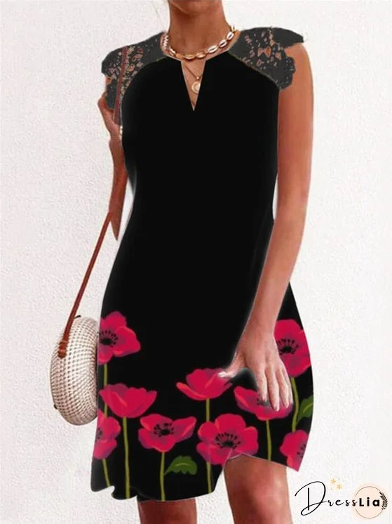 Lace Print Short Sleeve Dress