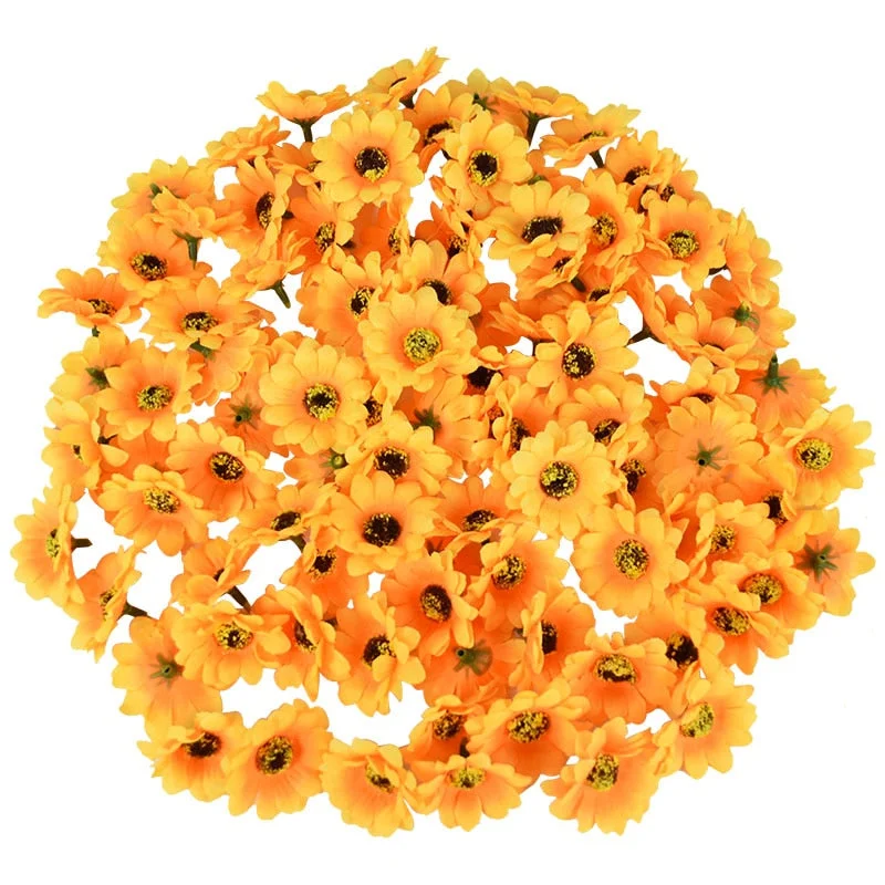 100Pcs 4.5cm Mini Silk Sunflower Artificial Flowers Head For Wedding Party Home Decoration DIY Wreath Scrapbooking Fake Flowers