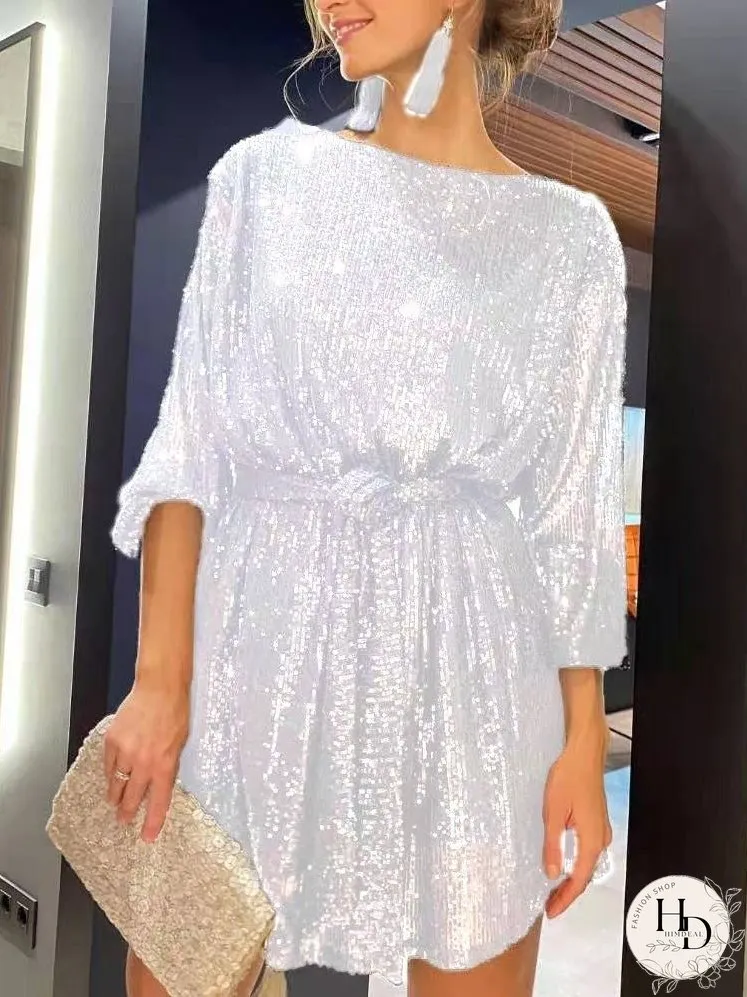 Dresses Sparkling Sequin Long Sleeve Festive Party Dress for Women