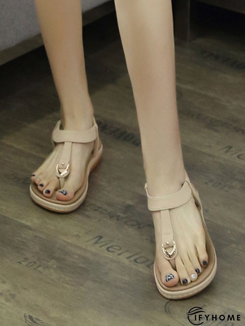 Women's Beach Metal Buckle Trim Flip-On Sandals | IFYHOME