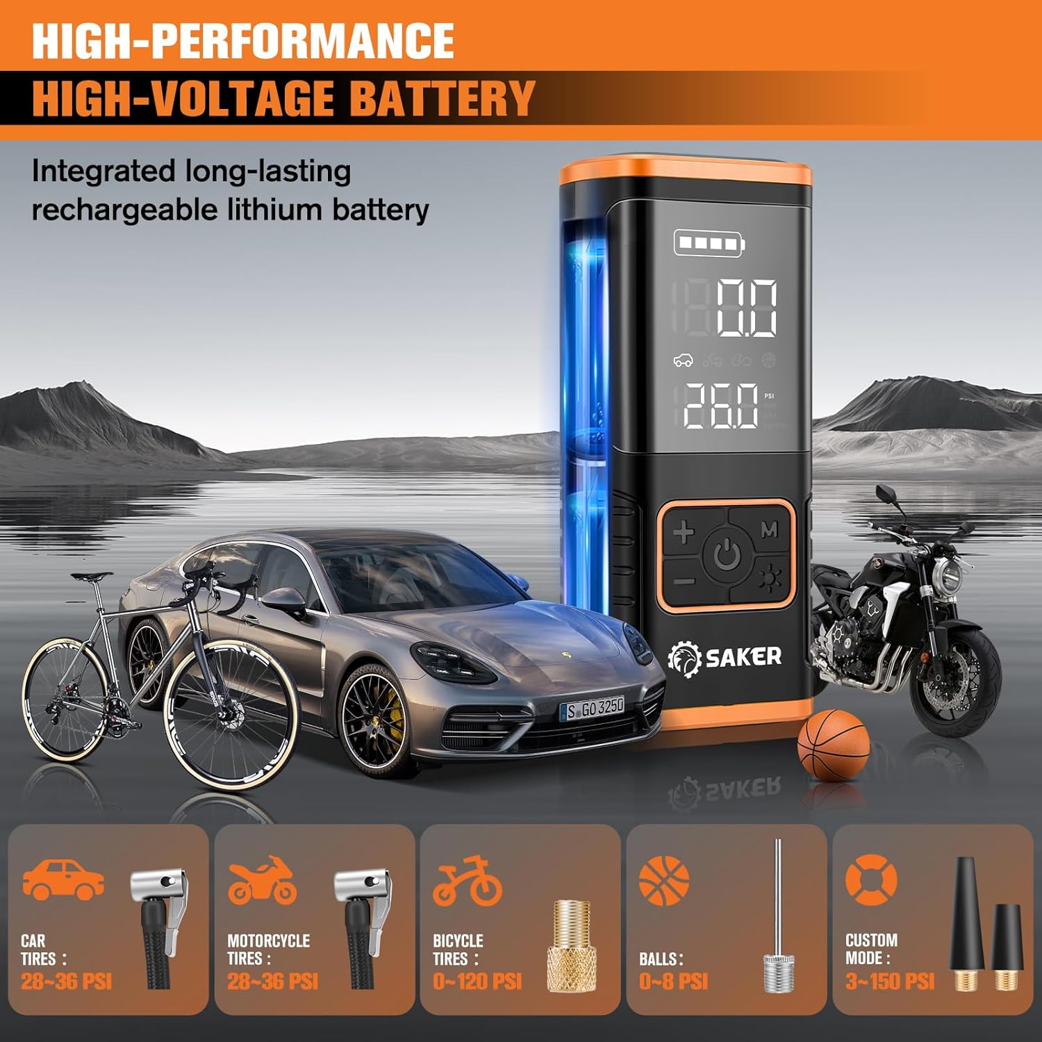 SAKER Tire Inflator Portable Air Compressor, Faster Portable Air Pump